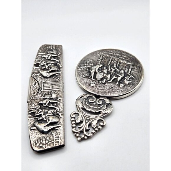 Vintage Hans Jensen signed Silver Plated  comb and Mirror set Tavern Village - Picture 7 of 8